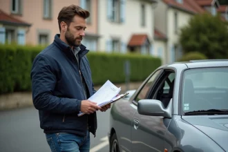 Homme vérifiant documents près d'une Nissan Silvia