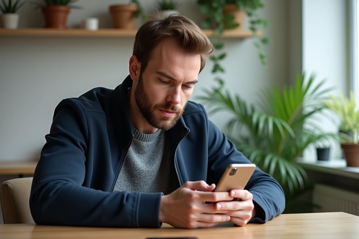 Homme français regardant un site permis sur son smartphone