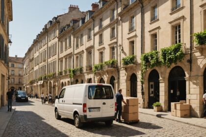 Utilitaire garé devant un bâtiment à Bordeaux pour déménagement