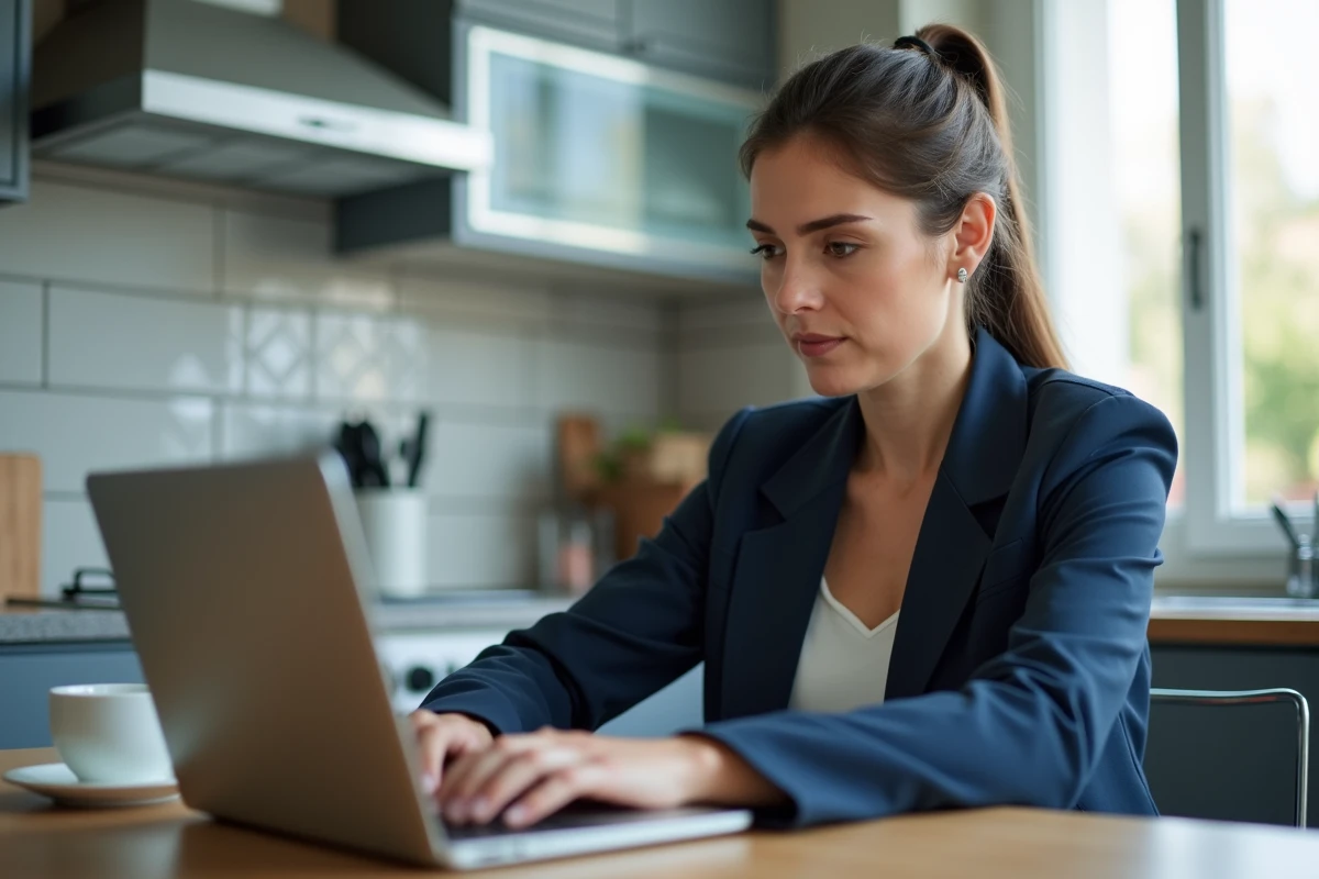 Femme consultant le site de l'ANTS sur un ordinateur portable pour récupérer ses points de permis
