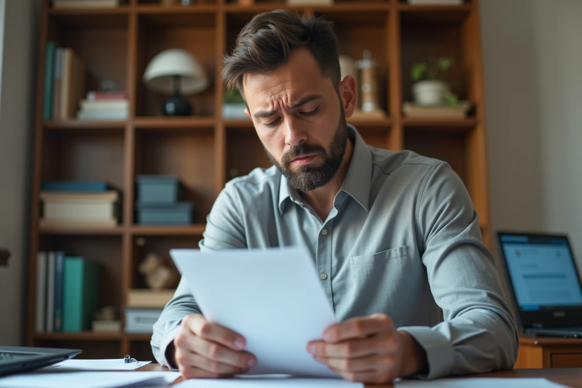 Homme lisant un courrier administratif de l'ANTS concernant ses points de permis de conduire