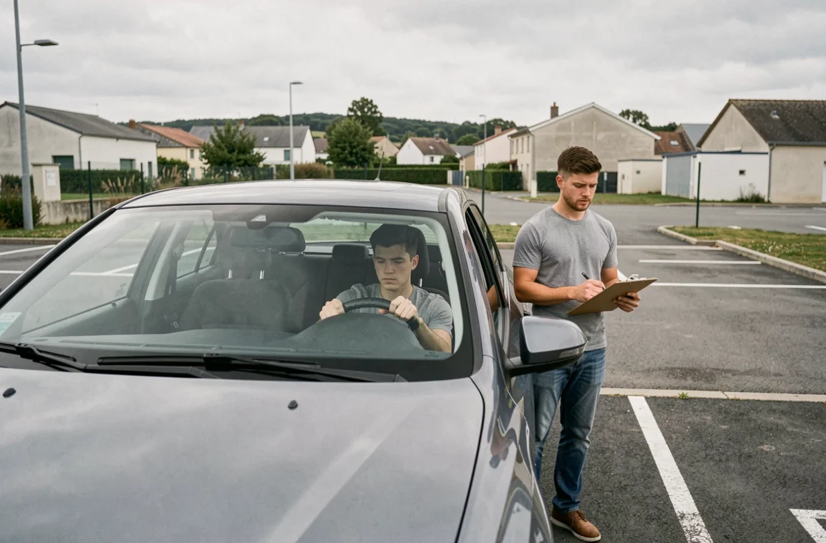 Moniteur d'auto-école Easy Ride supervisant un exercice de stationnement à Montech
