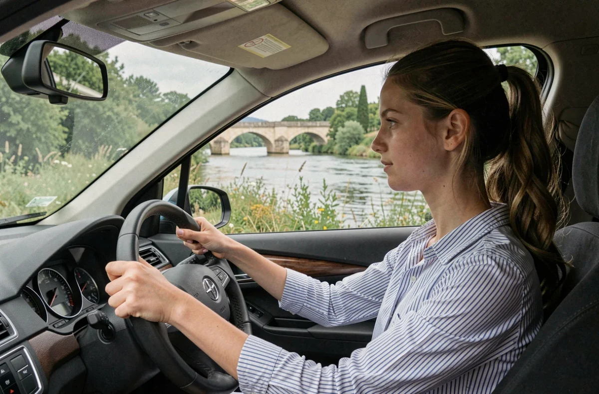 Jeune élève conduisant une voiture de l'auto-école Raguno Moissac le long de la Garonne