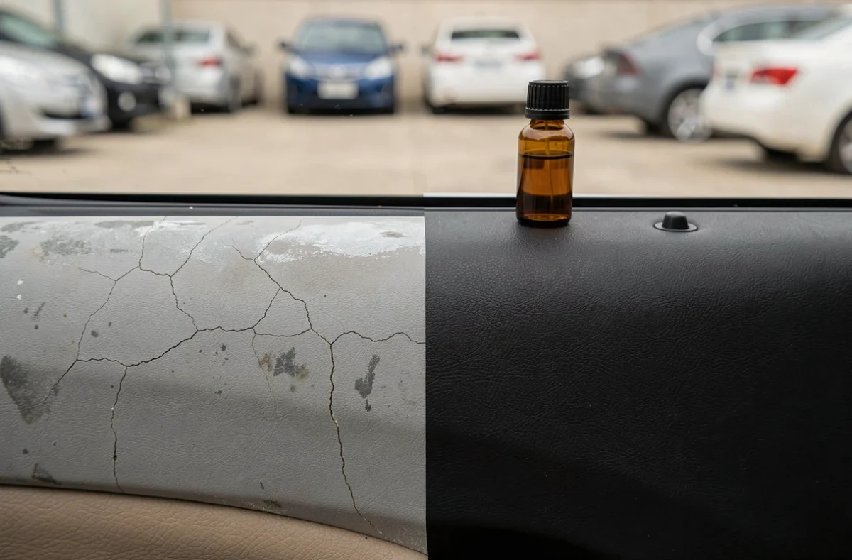 Comparaison avant-après d'un joint de porte en plastique traité avec un rénovateur pour plastiques extérieurs