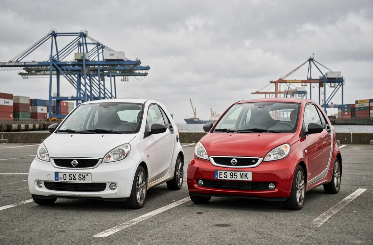 Comparaison de deux modèles de voitures sans permis dans un parking au Havre