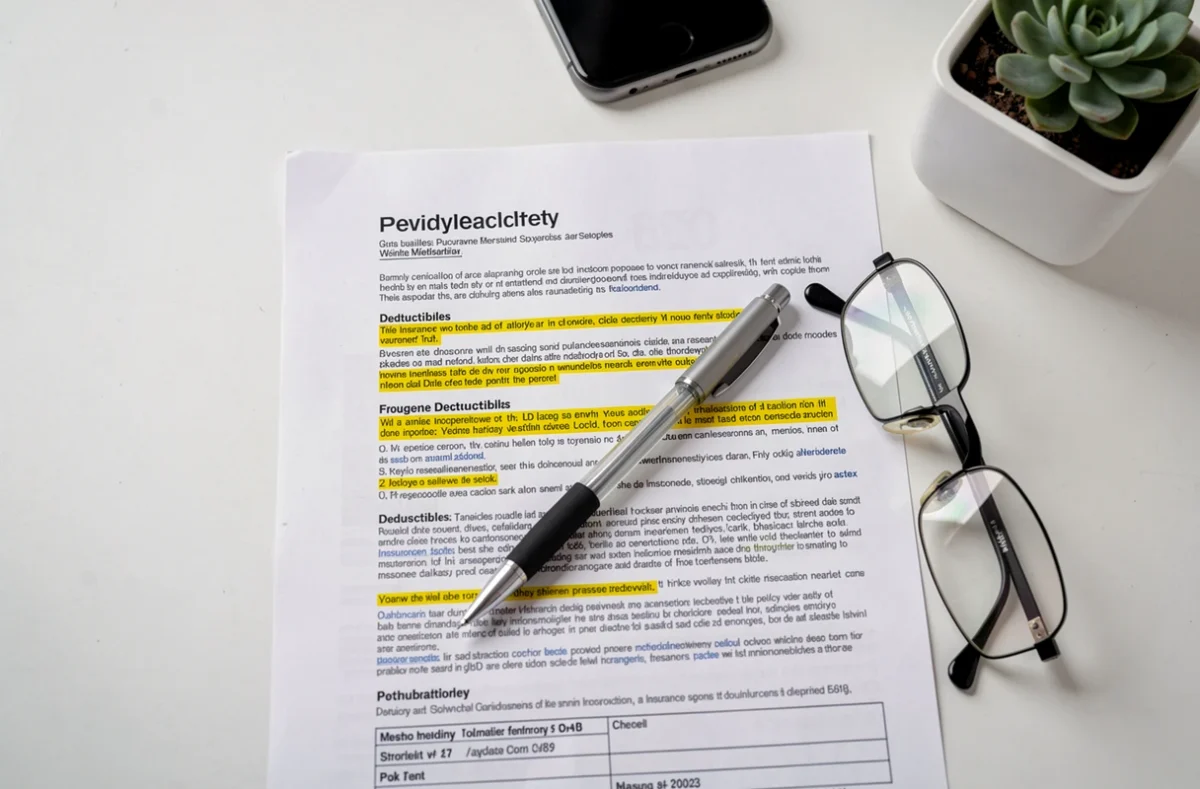Document de contrat d'assurance automobile ouvert montrant les clauses de franchise