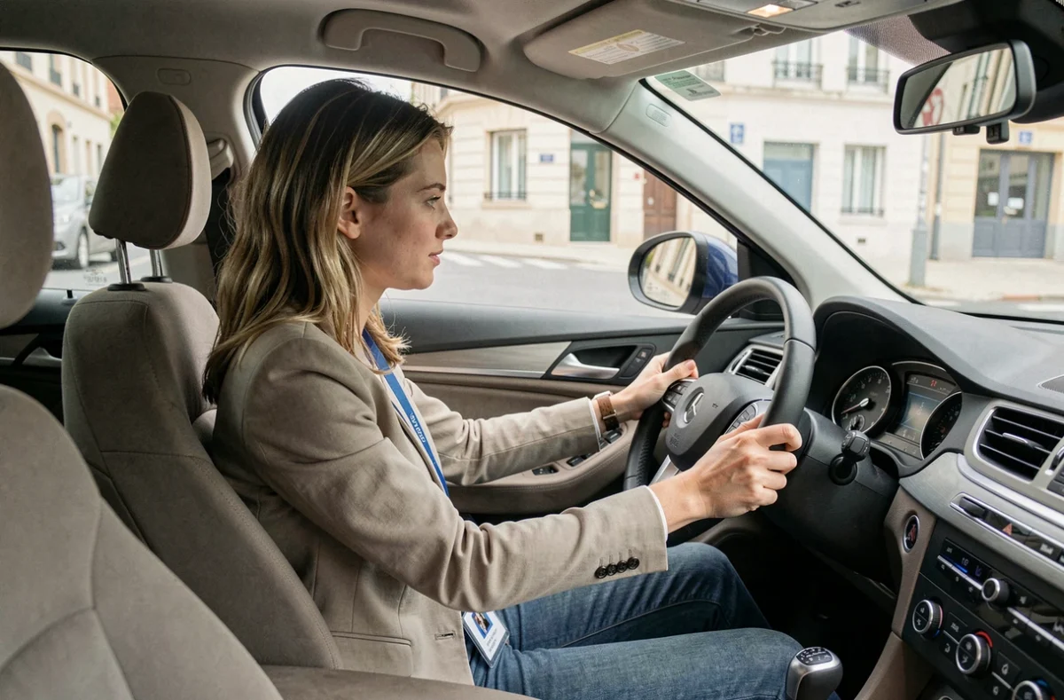 Monitrice d'auto-école Steph'Conduite guidant un élève au volant dans les rues d'Agen